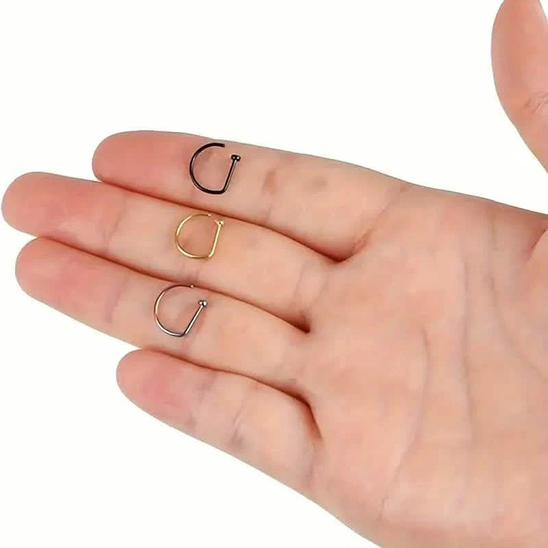 Elegant Punk-Style Stainless Steel Nose Rings - Clip-On Non-Piercing Design