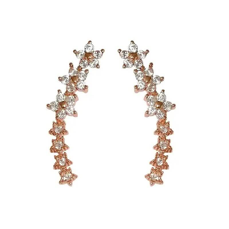 Elegant Star Flower Climber Rhinestone Earrings