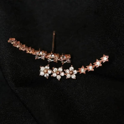 Elegant Star Flower Climber Rhinestone Earrings