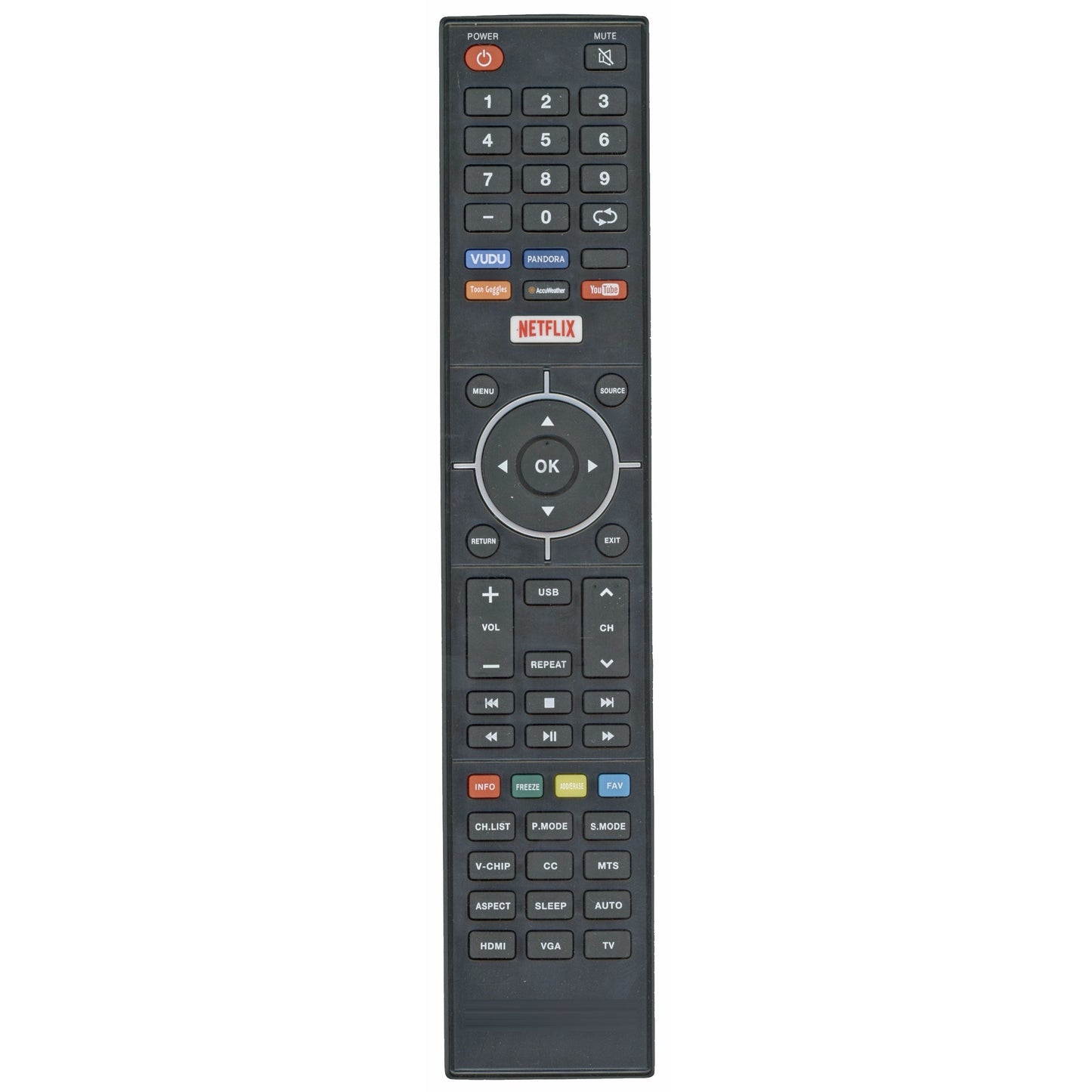 Element 845-058-03B03 TV Remote Control - Vudu, Pandora, Toon Goggles, Accuweather, YouTube, Netflix - 84505803B03