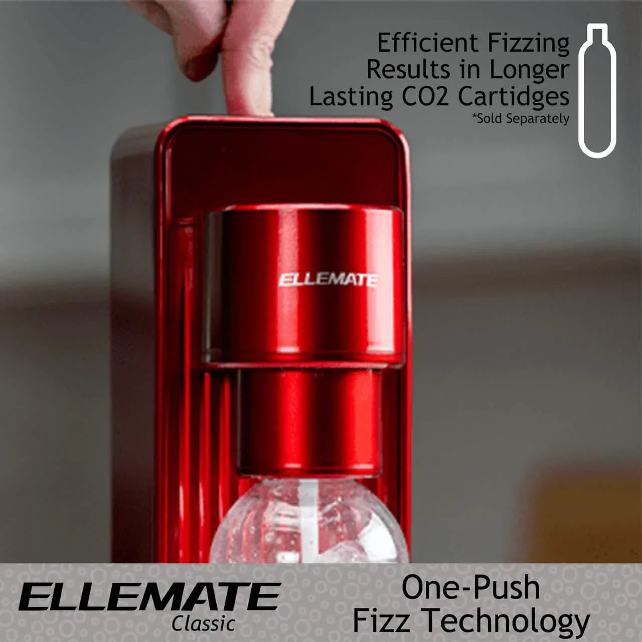 Ellemate Classic Carbonated Drink Maker, Seltzer Water with One-Push Fizz Technology, Cordless Carbonation for Bubbly Water