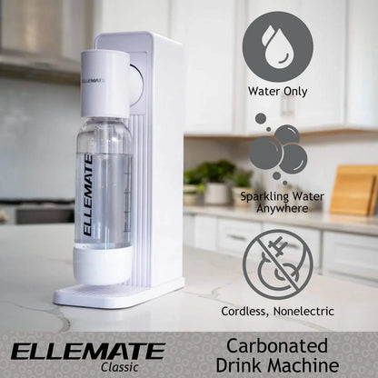 Ellemate Classic Carbonated Drink Maker, Seltzer Water with One-Push Fizz Technology, Cordless Carbonation for Bubbly Water