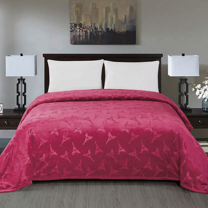 Embossed Premium Flannel Fleece Blanket - Eiffel Tower Design