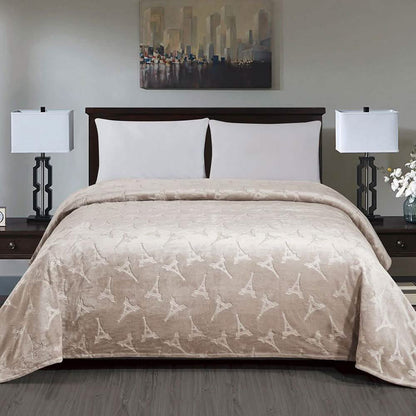 Embossed Premium Flannel Fleece Blanket - Eiffel Tower Design