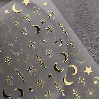 Embossed Three-dimensional Star and Moon Pattern Nail Stickers