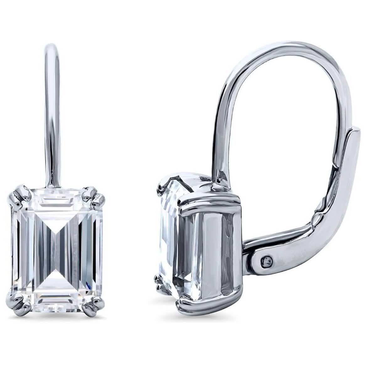 Emerald Cut Crystal Leverback Earrings