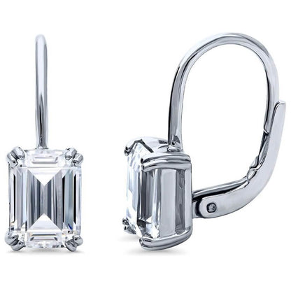 Emerald Cut Crystal Leverback Earrings