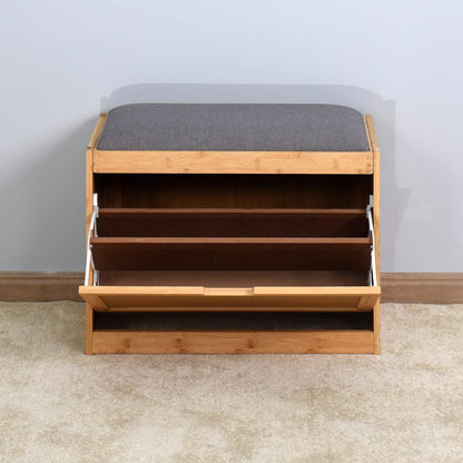 Entryway Bamboo Bench Living Room Storage Shoe Rack with Foldable Shelf