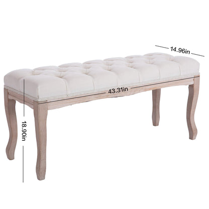 Entryway Wooden Bench, Upholstered Fabric Footstool