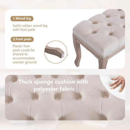 Entryway Wooden Bench, Upholstered Fabric Footstool