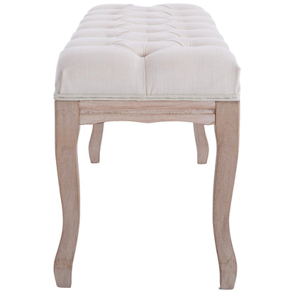 Entryway Wooden Bench, Upholstered Fabric Footstool