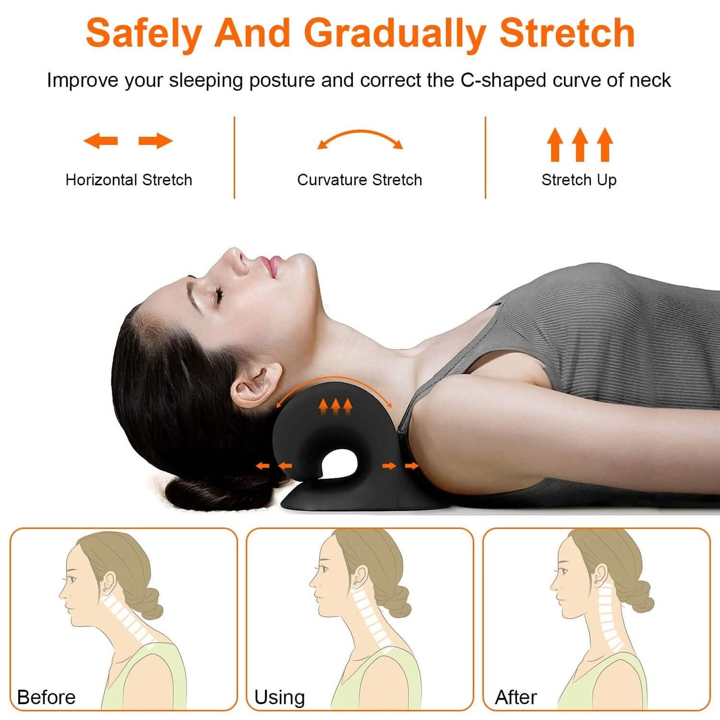 Ergonomic Heated Neck Stretcher Cervical Traction Therapy Pillow with Graphene Heating Pad
