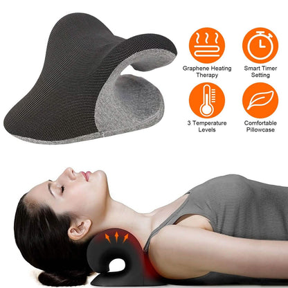 Ergonomic Heated Neck Stretcher Cervical Traction Therapy Pillow with Graphene Heating Pad