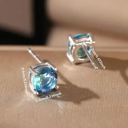 European and American Style Copper Earrings with Blue Zirconium