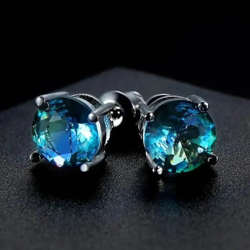 European and American Style Copper Earrings with Blue Zirconium
