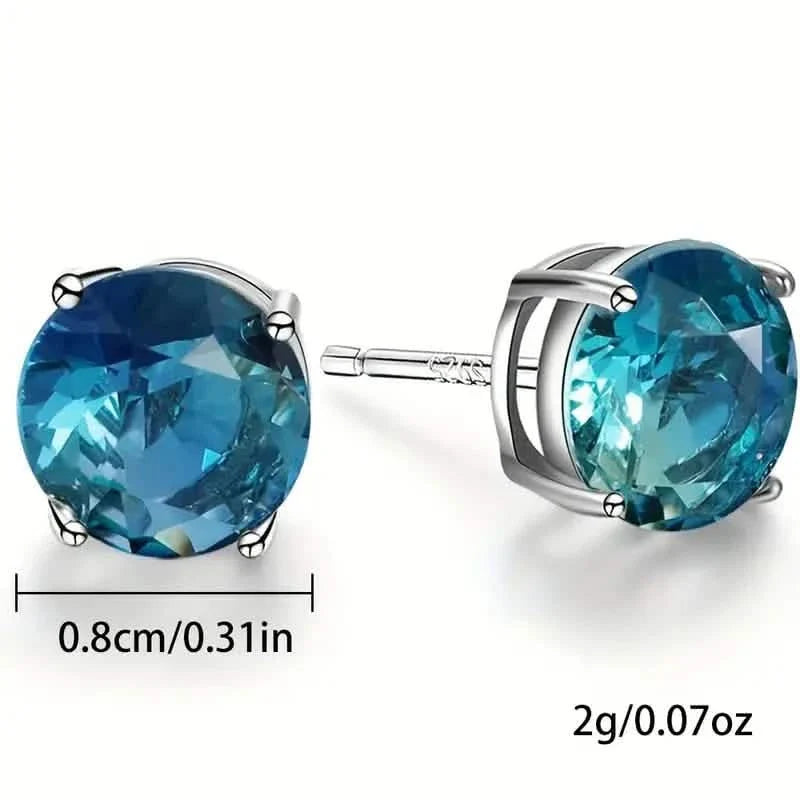 European and American Style Copper Earrings with Blue Zirconium