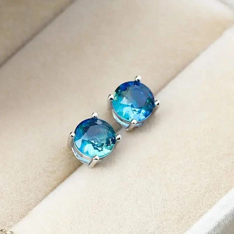 European and American Style Copper Earrings with Blue Zirconium