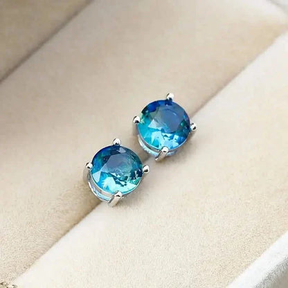 European and American Style Copper Earrings with Blue Zirconium