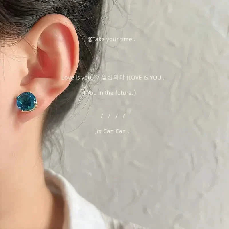 European and American Style Copper Earrings with Blue Zirconium