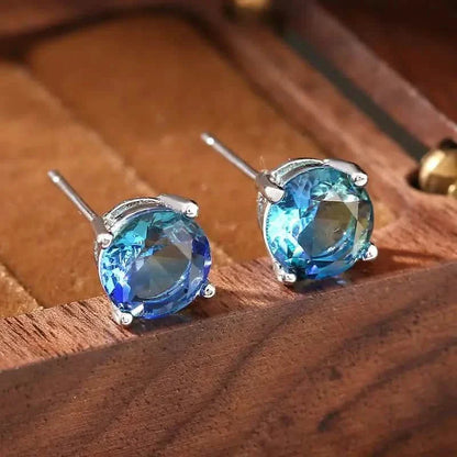 European and American Style Copper Earrings with Blue Zirconium