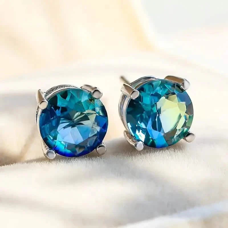 European and American Style Copper Earrings with Blue Zirconium