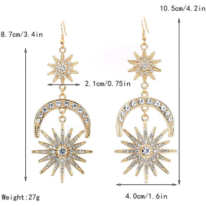 Exaggerated Luxury Sun Moon Stars Drop Earrings