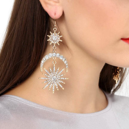 Exaggerated Luxury Sun Moon Stars Drop Earrings