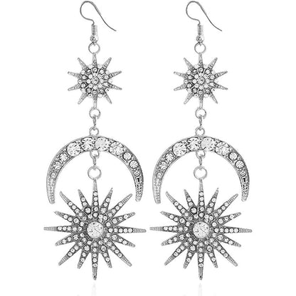 Exaggerated Luxury Sun Moon Stars Drop Earrings