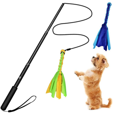 Extendable Dog Flirt Pole with 2 Replaceable Interactive Tail Toys