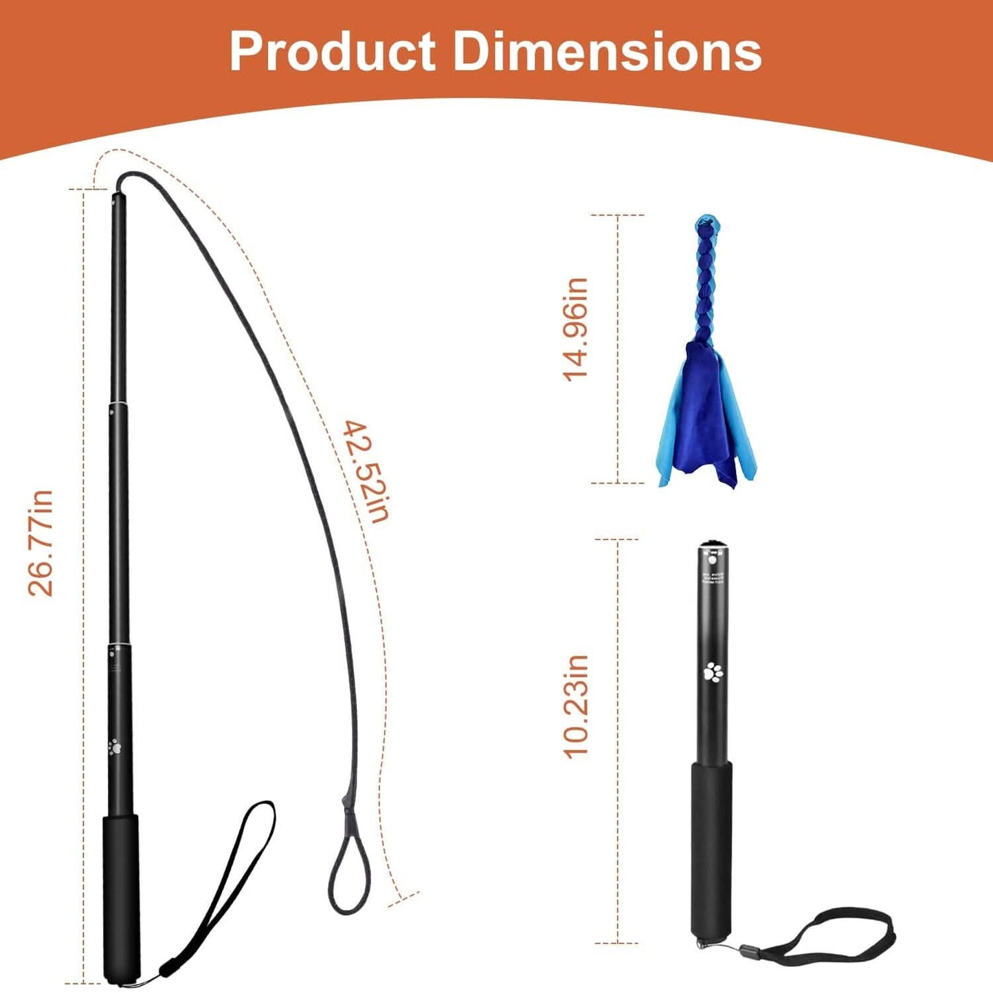 Extendable Dog Flirt Pole with 2 Replaceable Interactive Tail Toys