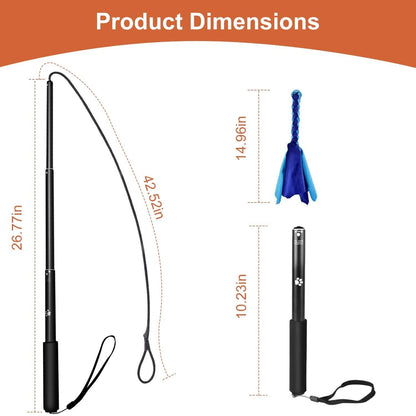 Extendable Dog Flirt Pole with 2 Replaceable Interactive Tail Toys