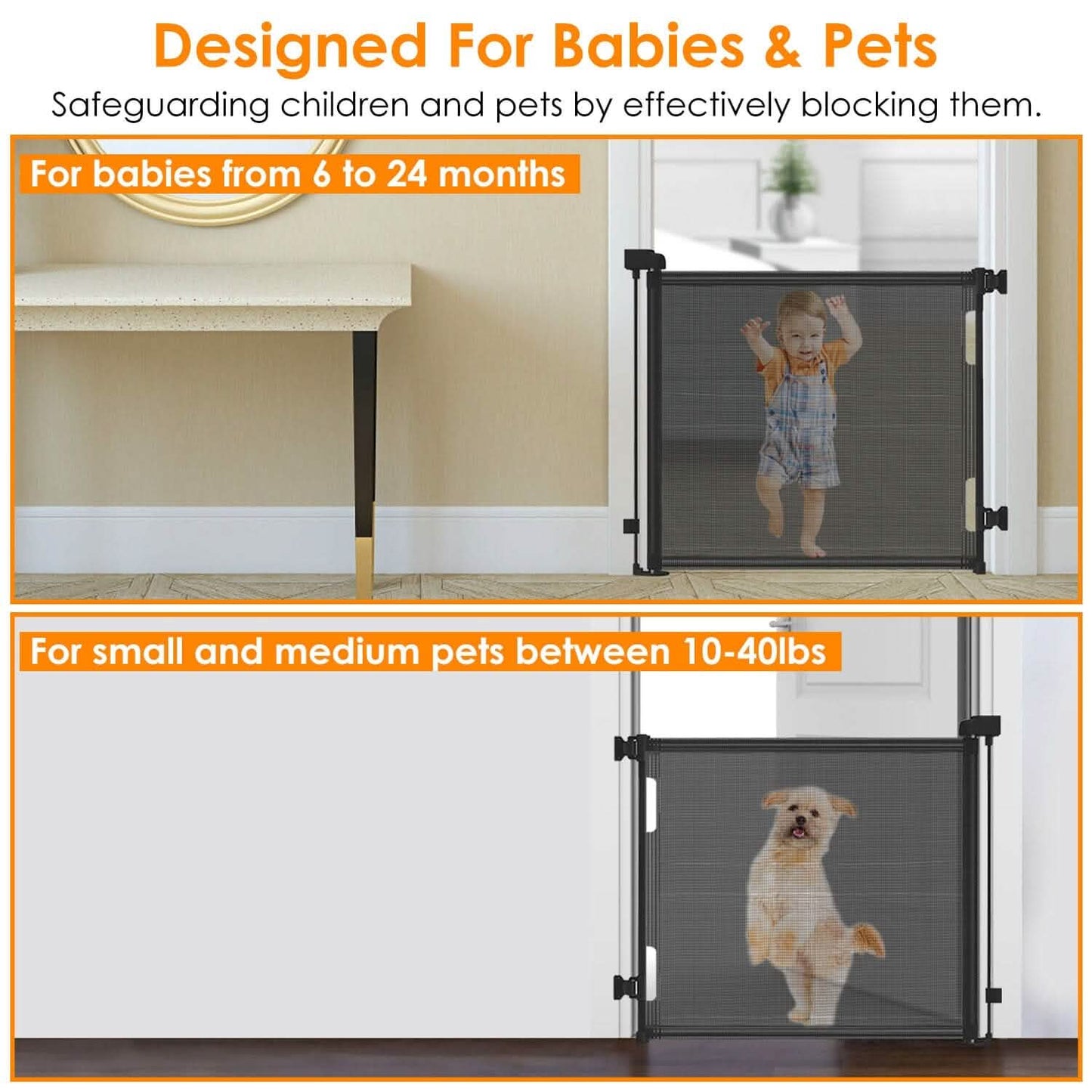 Extra Wide Child Safety Gate Retractable Door