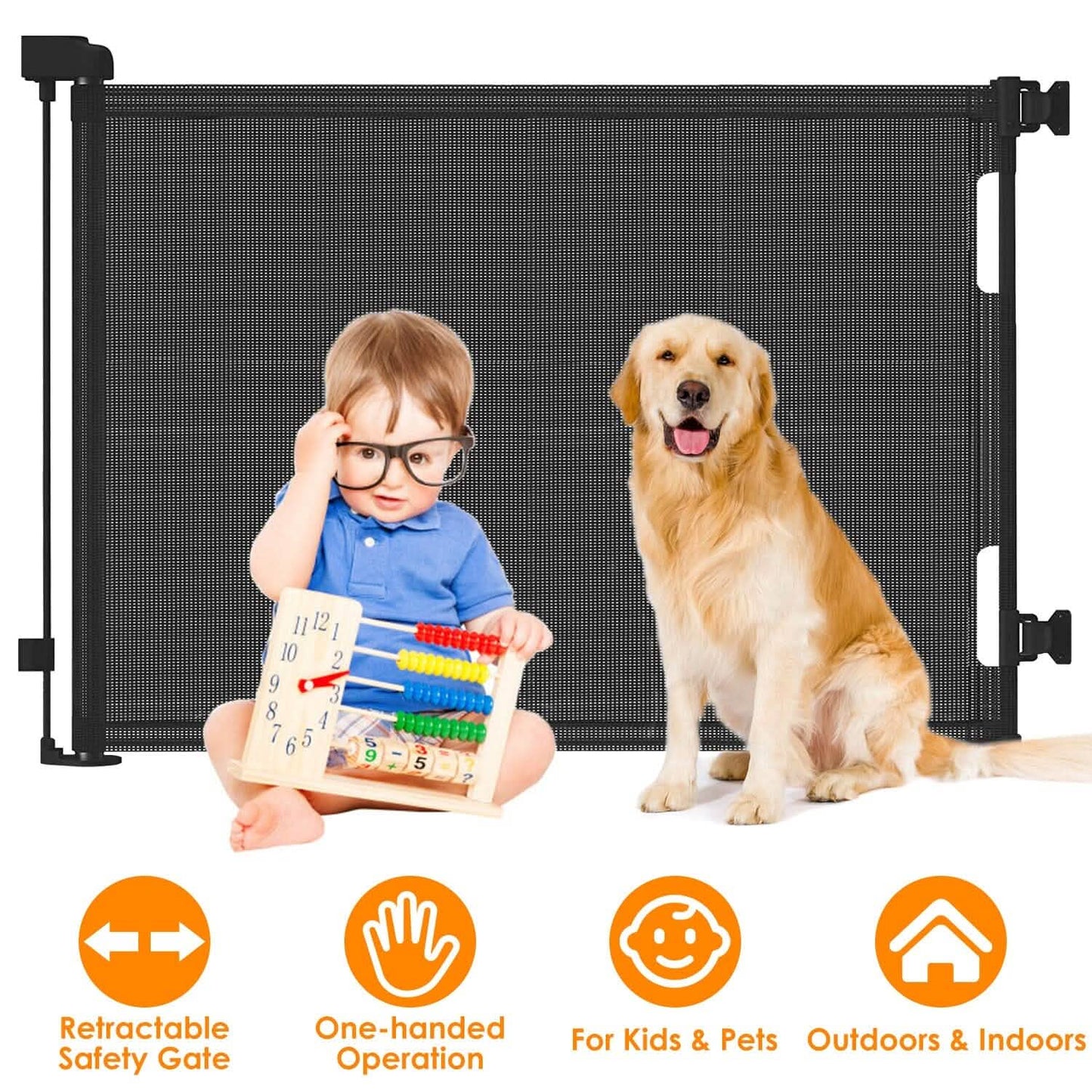 Extra Wide Child Safety Gate Retractable Door