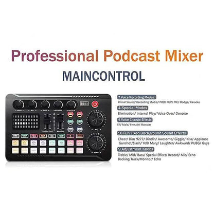 F998 Live Sound Card Audio Mixer Podcast Audio Interface with DJ Mixer Effects