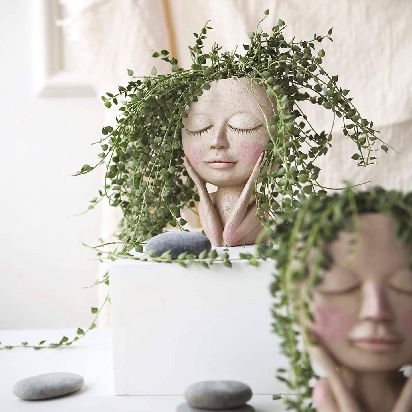Face Flower Pot Head Planter Pot Succulent Planter Cute Closed Eyes