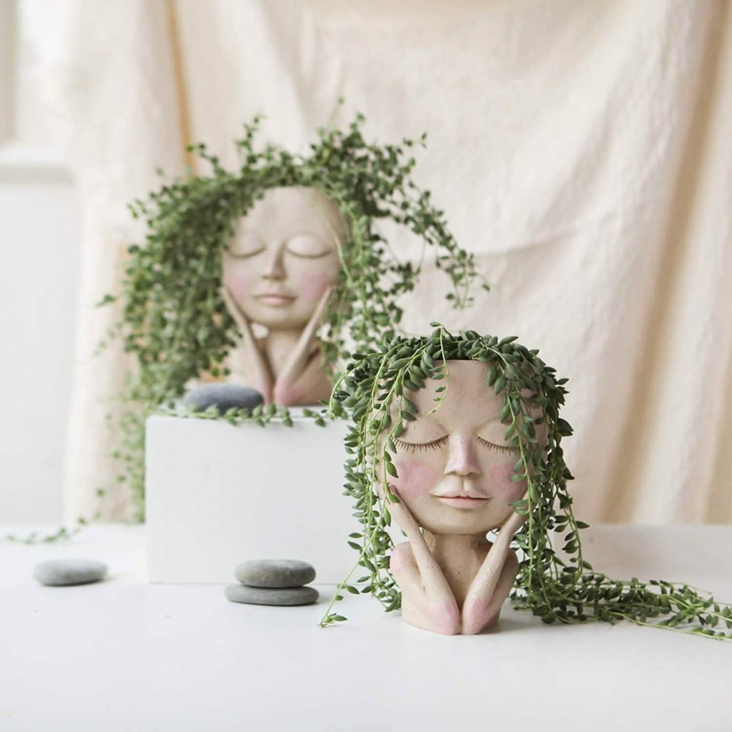 Face Flower Pot Head Planter Pot Succulent Planter Cute Closed Eyes
