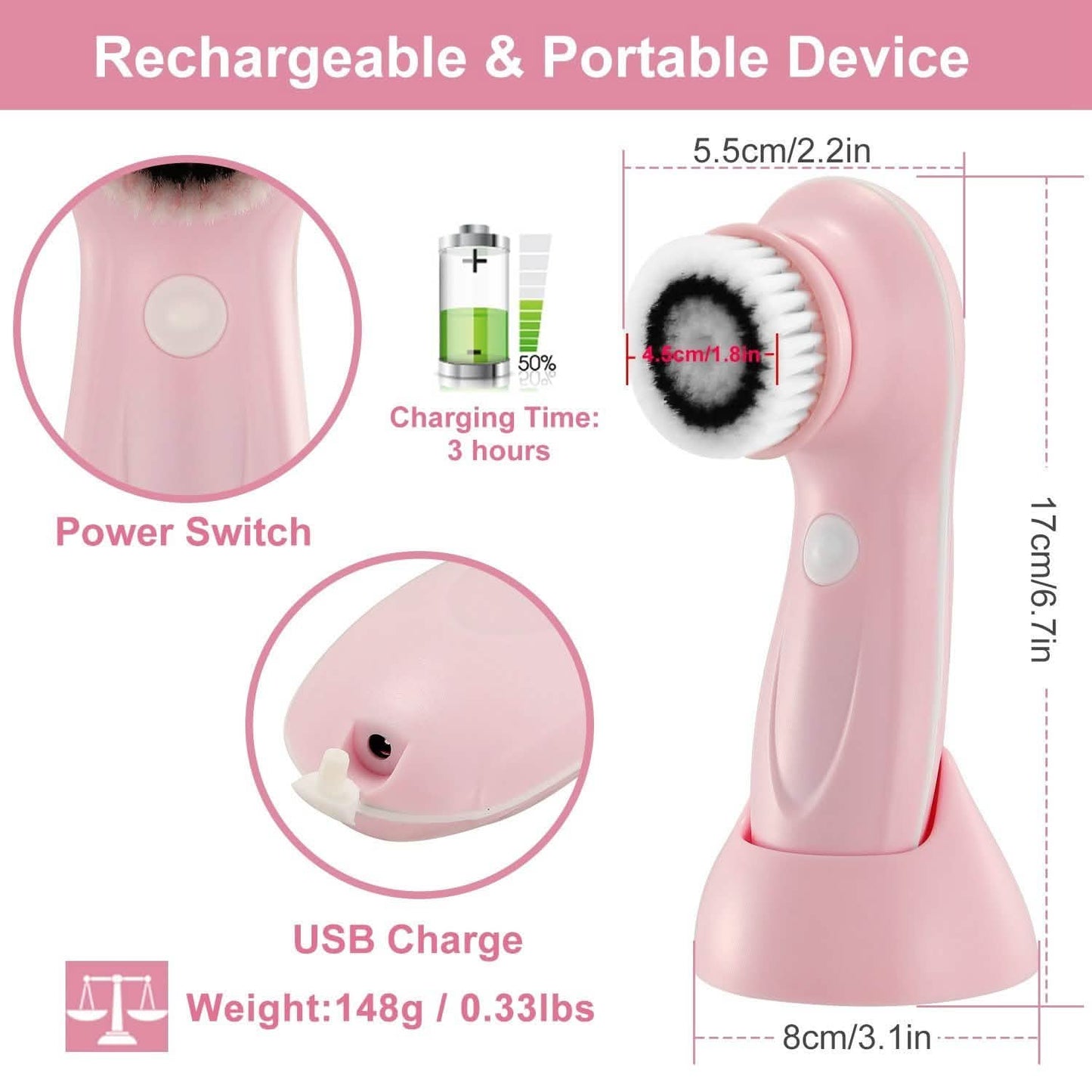 Facial Cleansing Brush IPX6 Waterproof 2 Speed Face Brush