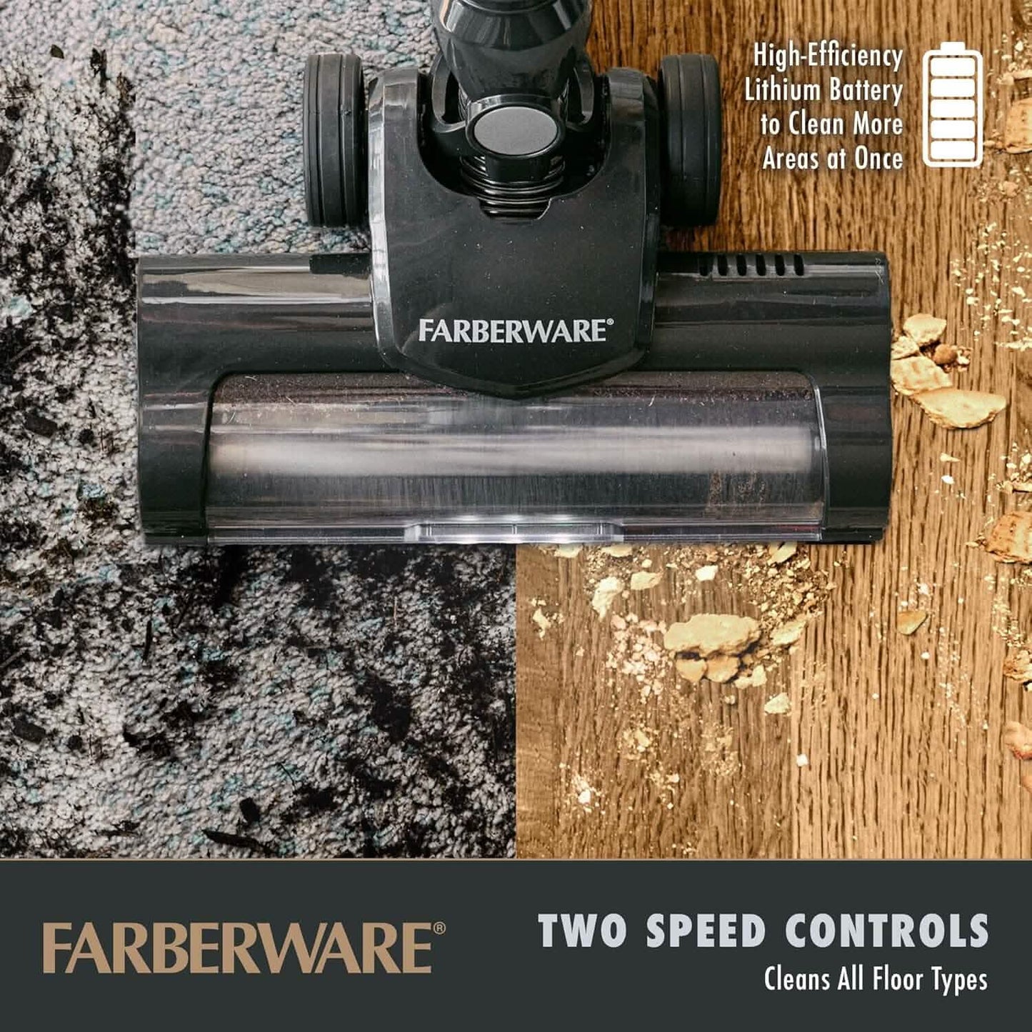 Farberware Cordless Pro Stick Vacuum Cleaner, Powerful Suction with 2 Speeds for Carpet and Hard Floors, Converts to Handheld Vacuum