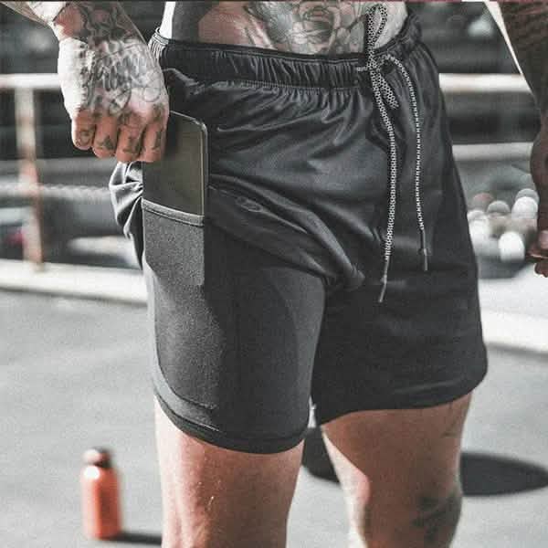Fashion Men Elastic Waist Sports Shorts with Phone Pocket