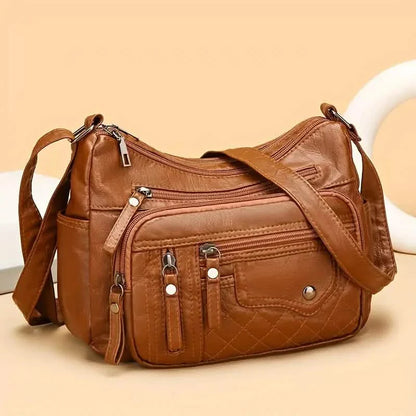 Fashion Multi Zipper Crossbody Bag, Soft Vegan Leather Shoulder Bag, Women's Multi Pockets Handbag Purse