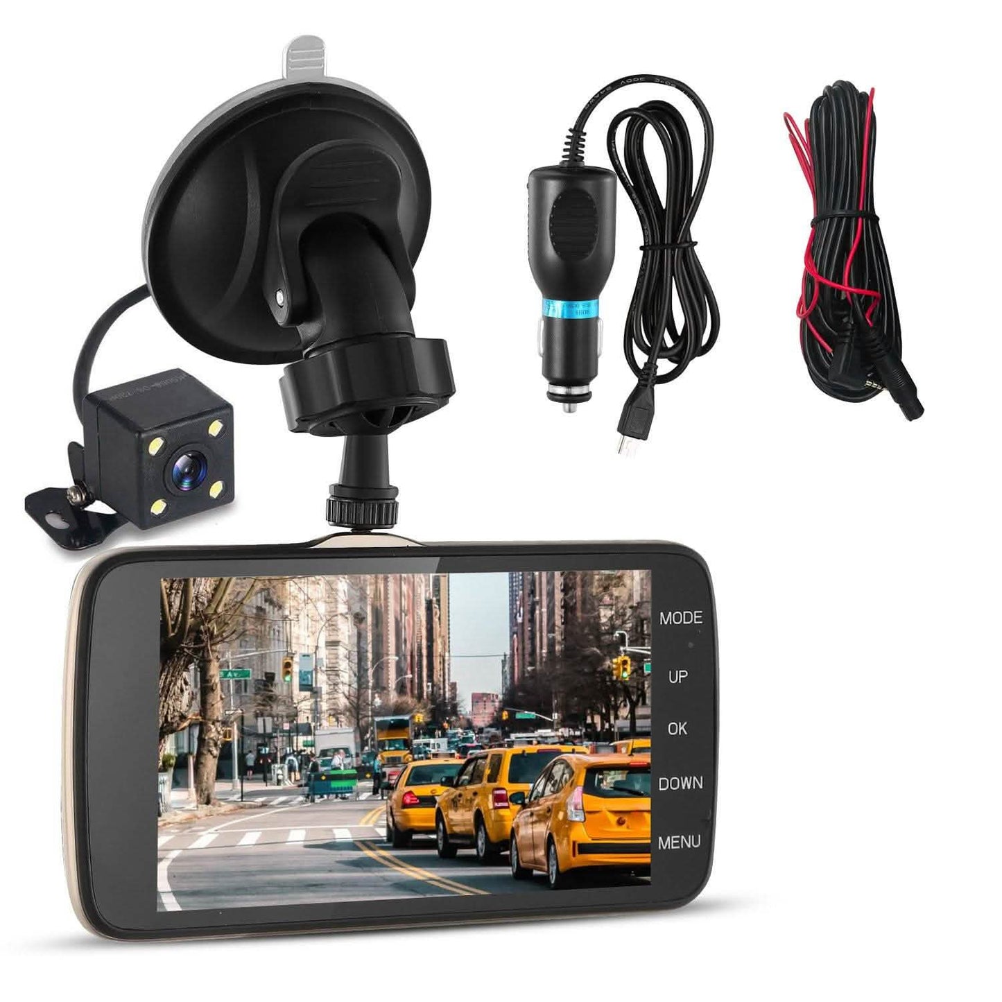 FHD 1080P Dash Cam 4" Screen Dual Cameras