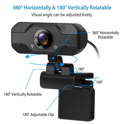 FHD 1080P USB Webcam with 360° Rotatable Clip