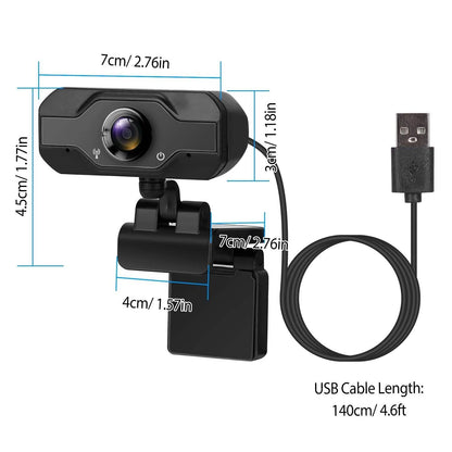 FHD 1080P USB Webcam with 360° Rotatable Clip