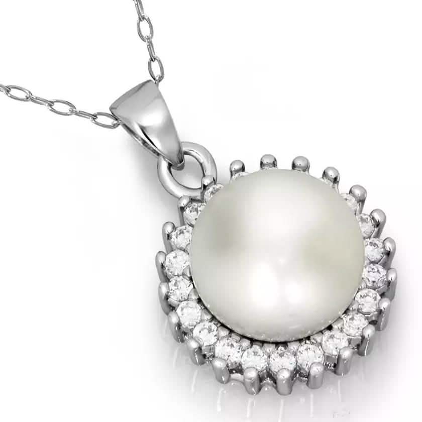 Fine Silver Plated Fancy Pearl Halo Necklace