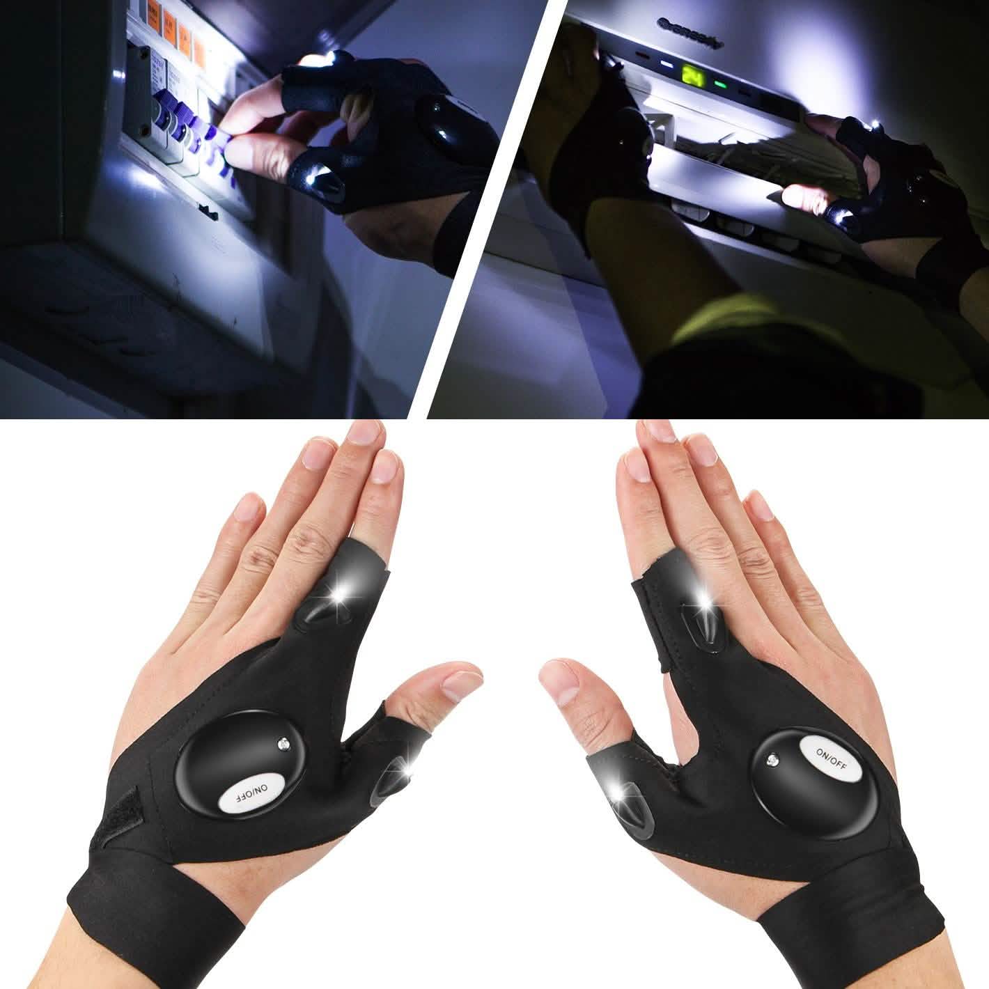 Fingerless LED Flashlight Gloves Auto Repair Fishing Hiking