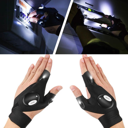 Fingerless LED Flashlight Gloves Auto Repair Fishing Hiking