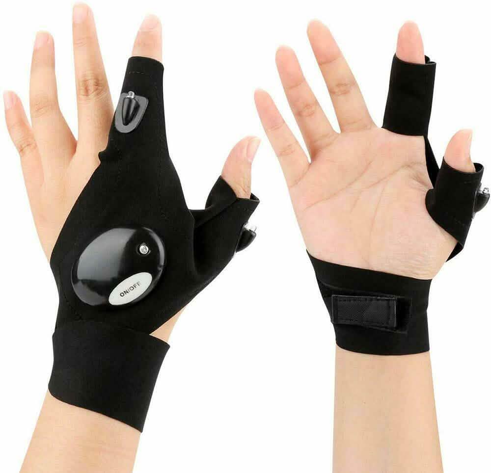 Fingerless LED Flashlight Gloves Auto Repair Fishing Hiking