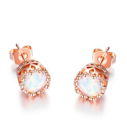 Fire Opal Crown Stud Earrings in 18K Rose Gold Plating
