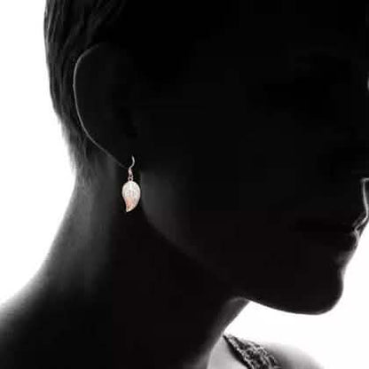 Fire Opal Leaf Earrings in 18K Rose Gold Plating by Peermont