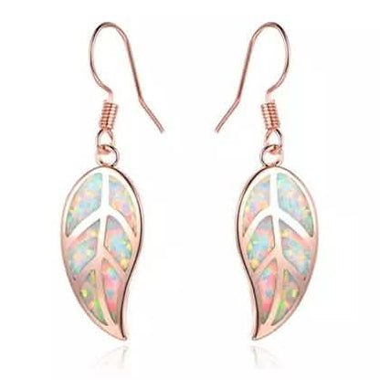Fire Opal Leaf Earrings in 18K Rose Gold Plating by Peermont